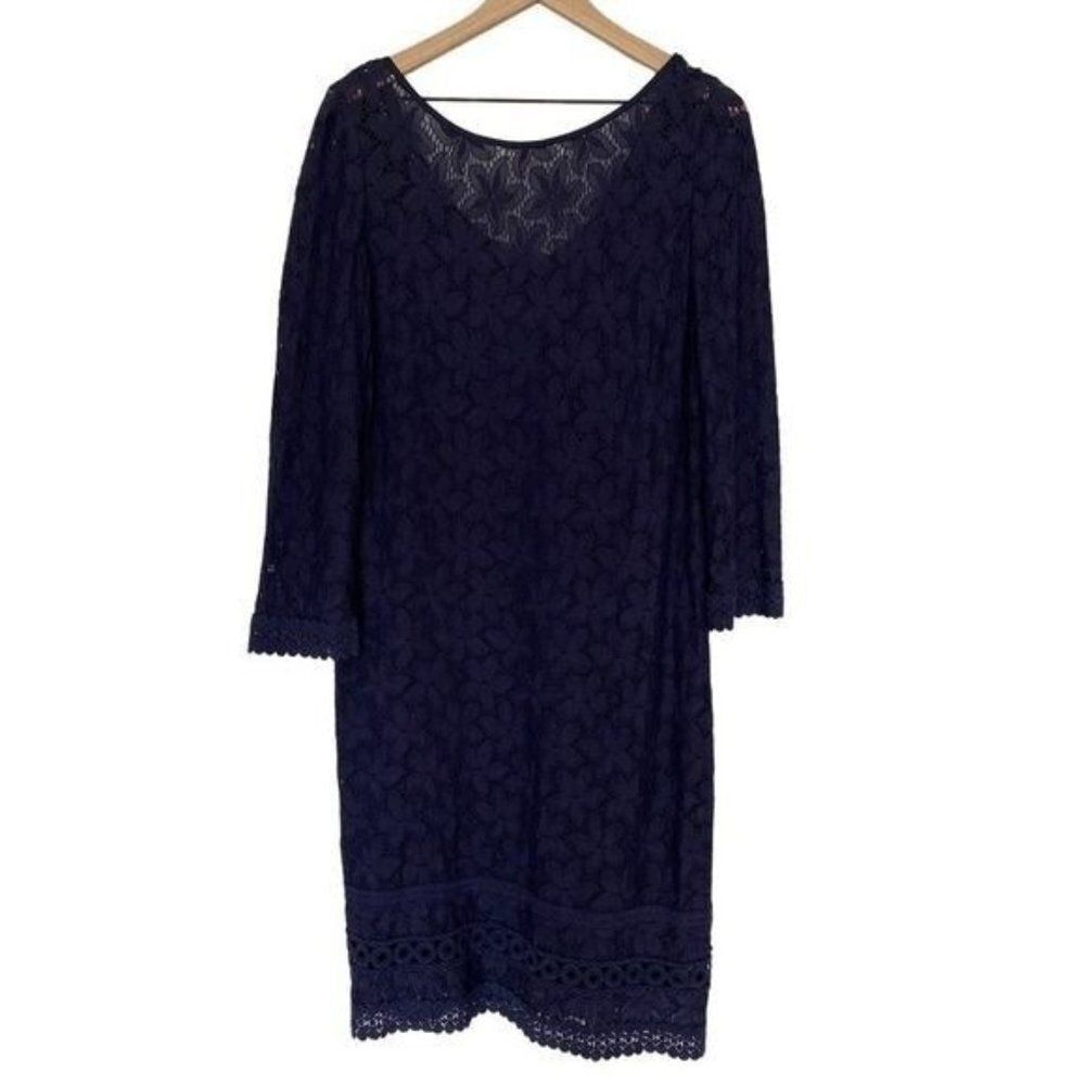 Laundry by Shelli Segal Dress Size 10 Navy Blue Floral Lace Medium Cocktail
